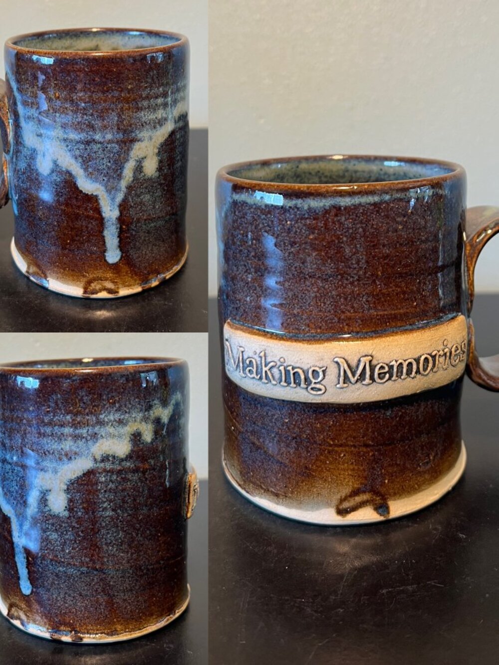 Handcrafted MAKING MEMORIES Hand-Thrown Drip-Glazed Studio Art Pottery Mug
